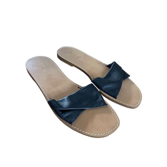 J. Crew Women's Black leather SLip-On Flat Sandals Size 10 - Picture 4 of 6